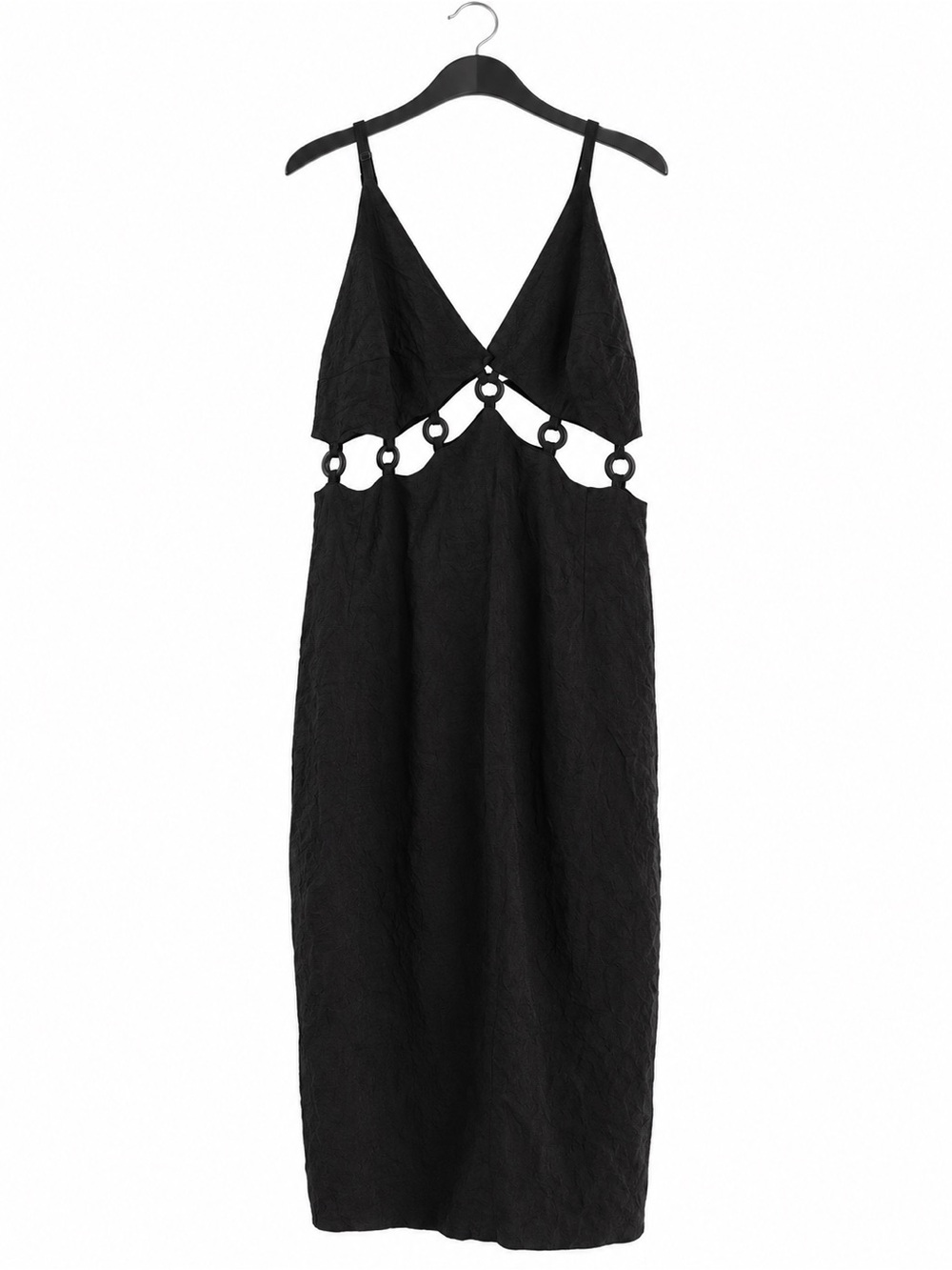 Black Ring-Detail Cutout Midi Dress